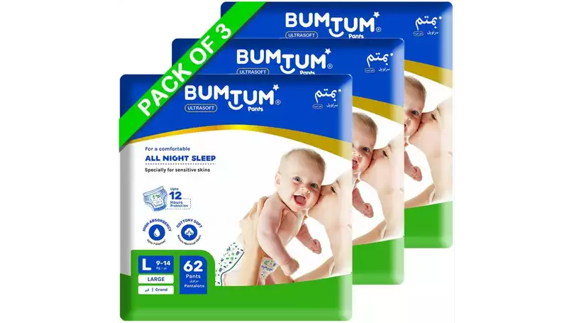 Bumtum Baby Diaper Large (62pcs, Pack of 3)