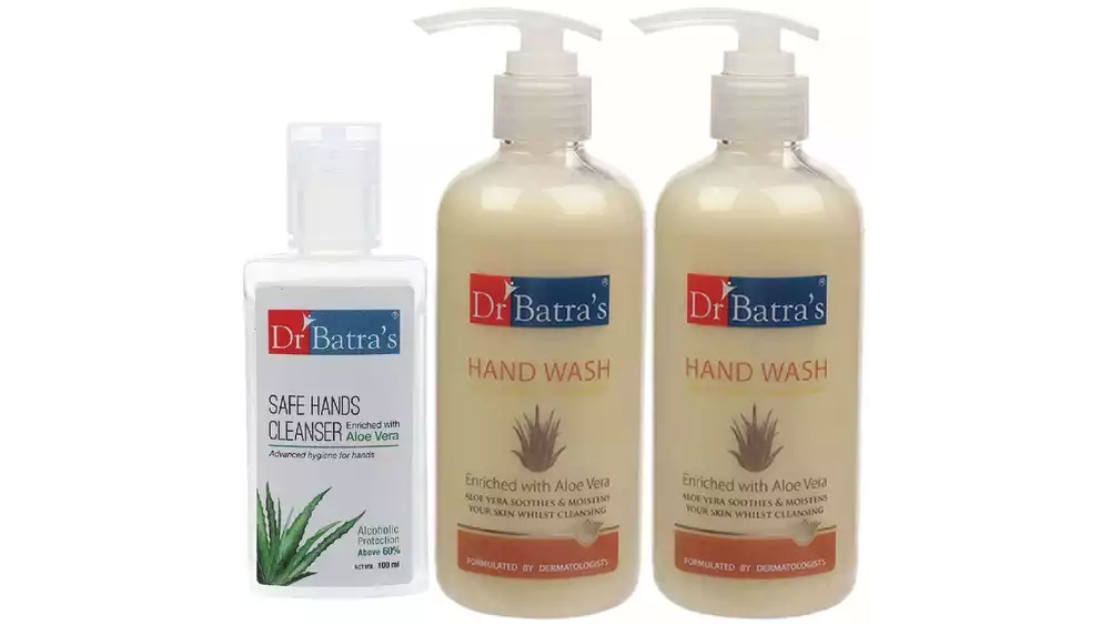 Dr Batras Aloevera Hand Wash & Safe Hands Cleanser Combo (1Pack)