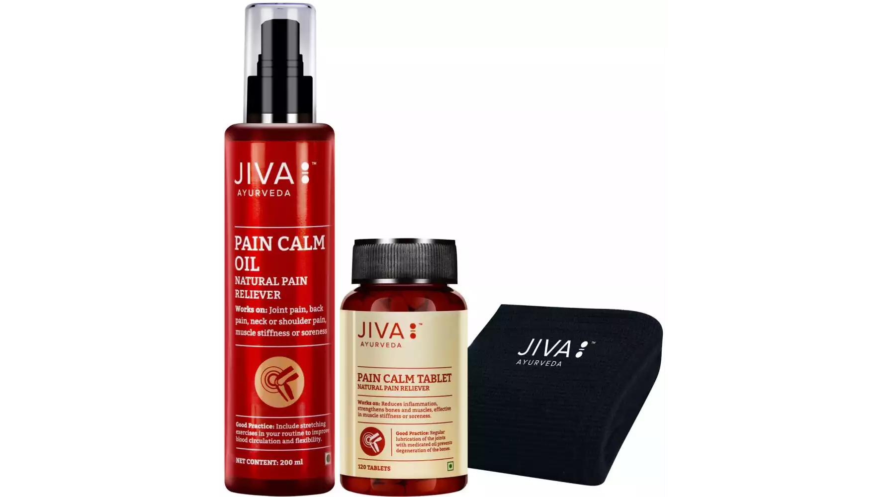 Jiva Ayurveda Pain Calm Oil & Tablets & Knee Cap Combo (1Pack)
