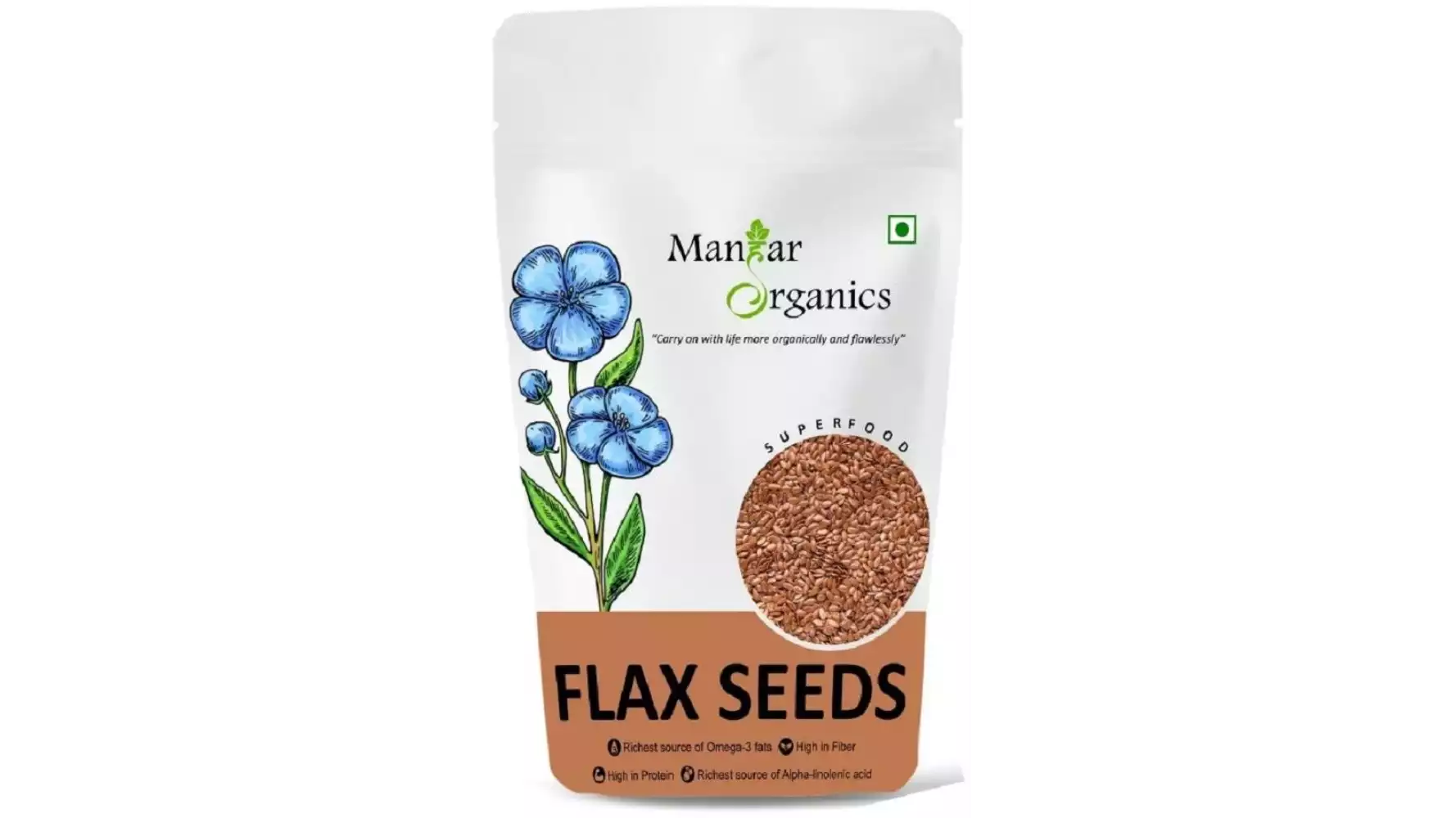 Manhar Organics Raw Flax Seeds (500g)