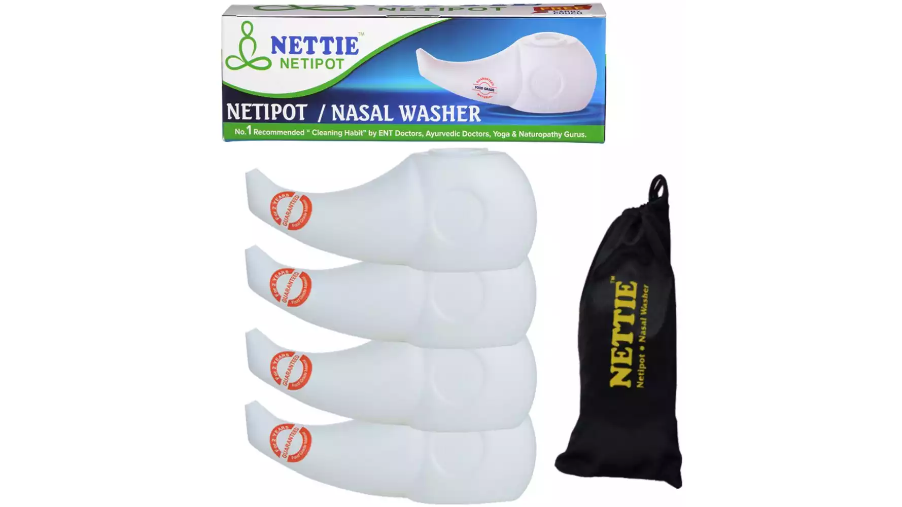 Nettie Netipot With Free Carry Pouch (Milky White) (300ml, Pack of 4)