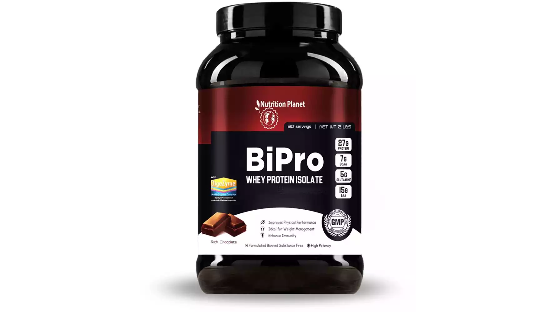 Nutrition Planet Bipro Whey Protein Isolate With Added Digezyme Chocolate (2lb)