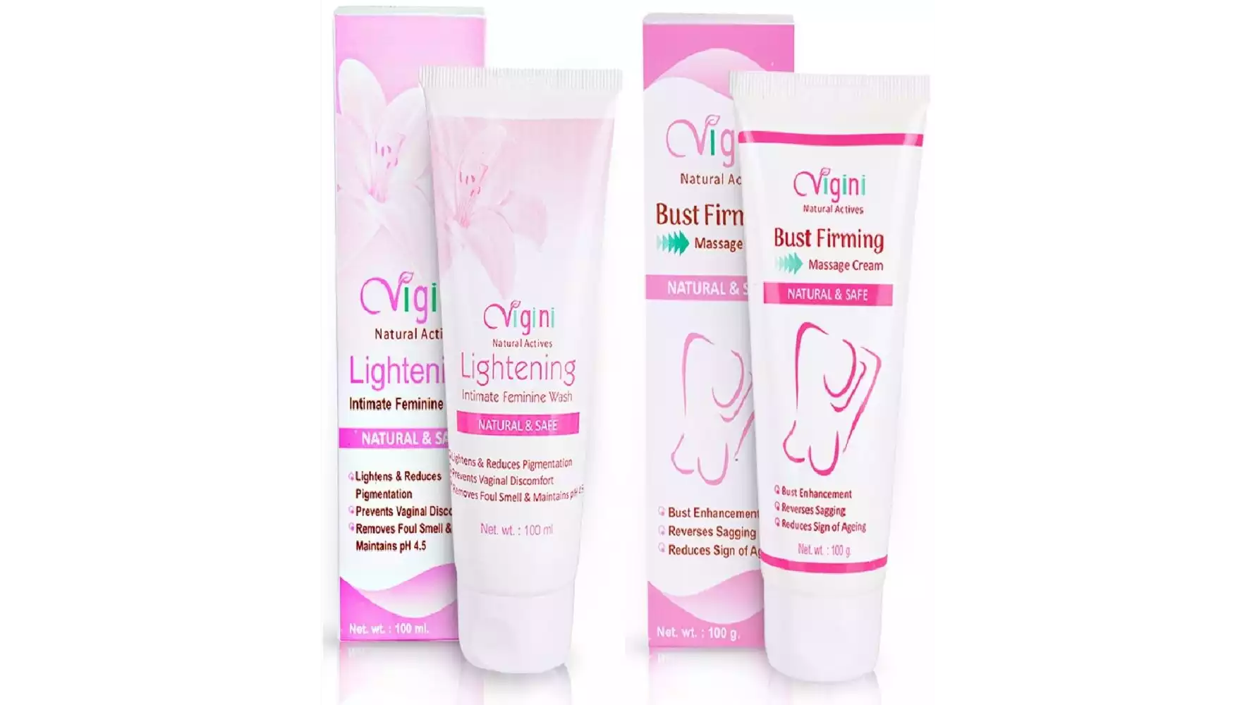 Vigini Bust Firming Massage Cream (100 G) & Lightening Intimate Feminine Wash (100 G) (Combo Pack) (1Pack)