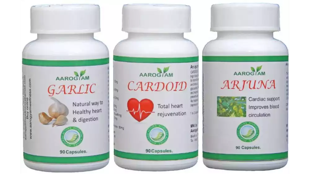 Aarogyam Cardoid Capsule(90Cap) & Arjuna Capsule(90 Cap) & Garlic Capsule(90Cap) (1Pack)