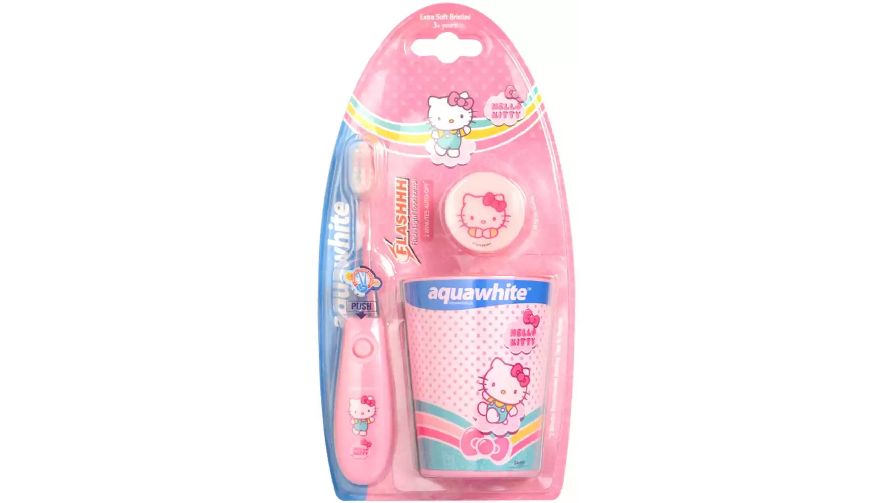 Aquawhite Kids Hello Kitty Flashh Toothbrush With Rinsing Cup {Baby Pink} (3Pack)