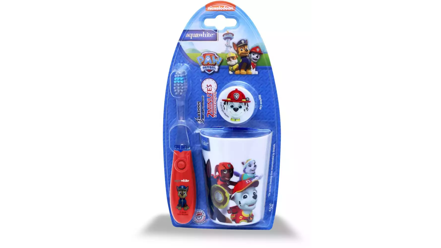 Aquawhite Paw Patrol Flashhh Toothbrush Rinsing Cup & Hygiene Cap - Red {Kids Timer Flashlight Toothbrush Waterproof, Shockproof With Non-Replaceable In-Built Battery With} (3Pack)