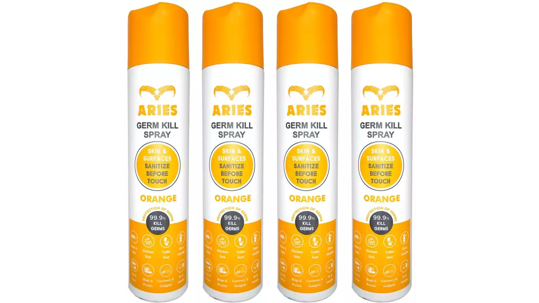 Aries Orange Germ Kill Disinfectant Spray (310ml, Pack of 4)