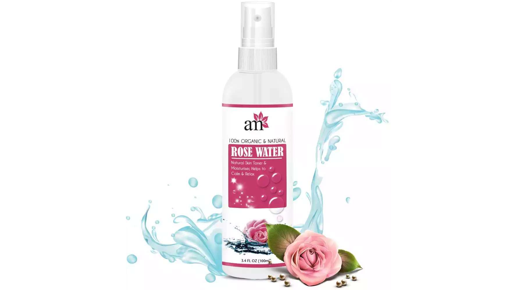AromaMusk 100% Organic & Natural Premium Rose Water For Face & Skin (100ml)