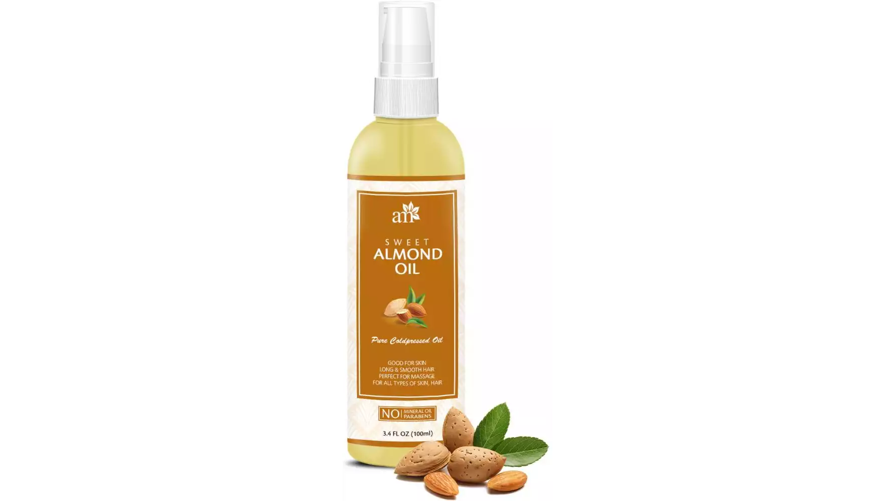 AromaMusk 100% Pure Cold Pressed Sweet Almond Oil For Massage, Skin, Under Eye & Hair (100ml)