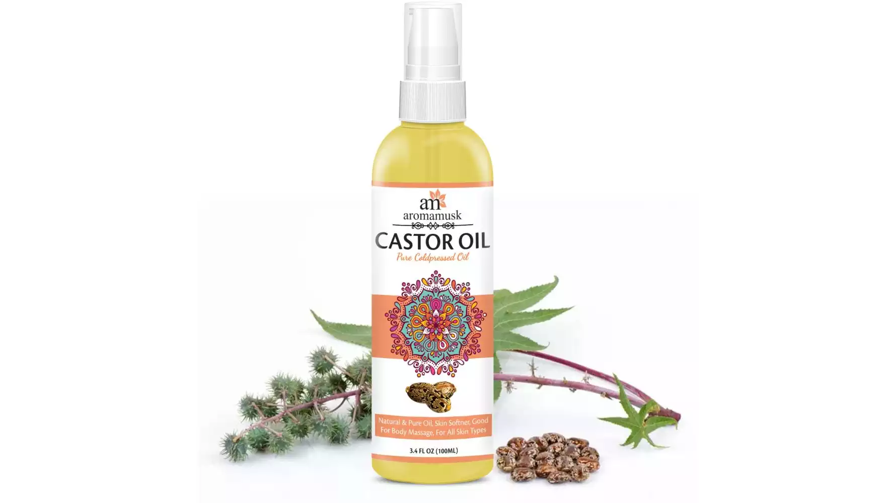AromaMusk USDA Organic 100% Pure Cold Pressed Castor Oil For Hair And Skin (100ml)