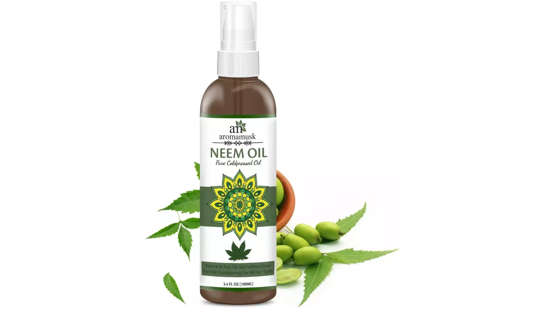 AromaMusk USDA Organic 100% Pure Cold Pressed Neem Oil For Hair, Skin & Nails - Natural Insect Repellent (100ml)