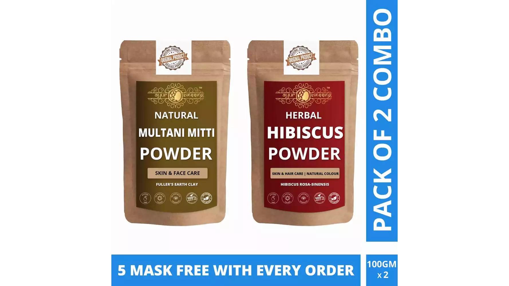 Ayur Blessing Multani Mitti And Hibiscus Powder Combo Pack (1Pack)