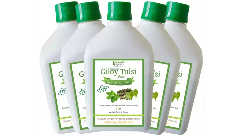 Bhumija Giloy Tulsi Juice (Sugar Free) (1liter, Pack of 5)