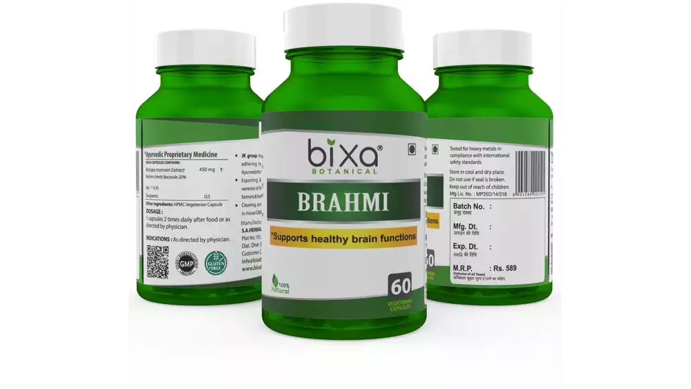 Bixa Botanical Brahmi Extract Veg Capsules (450Mg) 20% Bacosides (60caps)