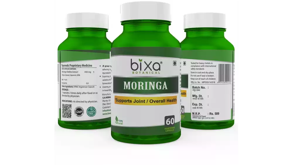 Bixa Botanical Moringa Extract Veg Capsules (450Mg) 1% Alkaloids (60caps)