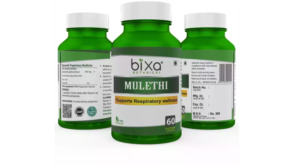 Bixa Botanical Mulethi Extract Veg Capsules (450Mg) 25% Glycyrrhizin (60caps)