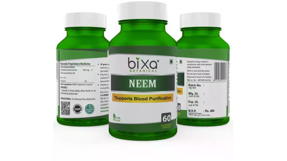 Bixa Botanical Neem Leaf Extract Veg Capsules (450Mg) 3% Bitters (60caps)