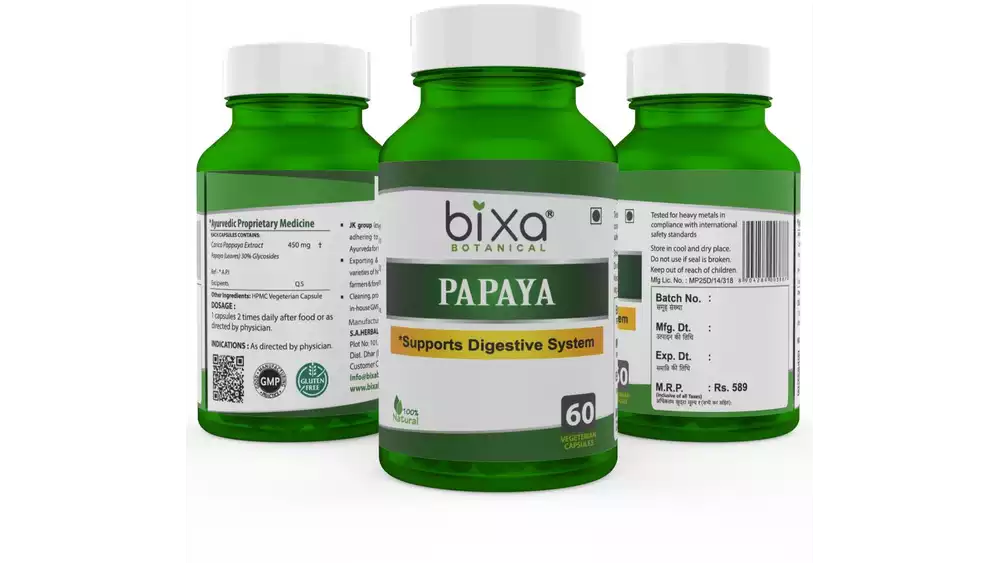 Bixa Botanical Papaya Leaves Extract Veg Capsules (450Mg) (60caps)