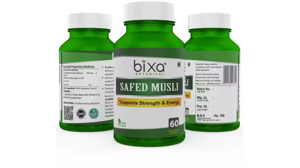 Bixa Botanical Safed Musli Extract Veg Capsules (450Mg) 30% Saponin (60caps)