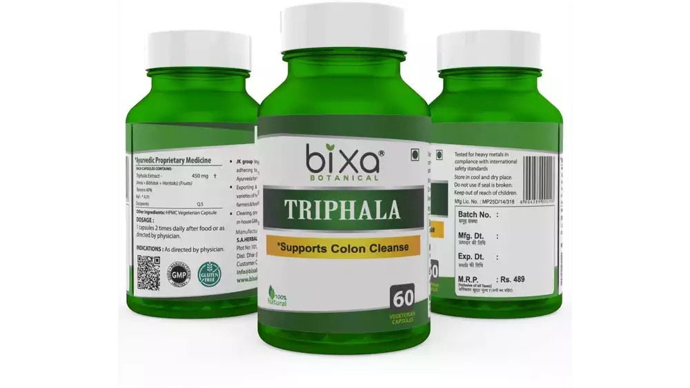 Bixa Botanical Triphala Extract Veg Capsules (450Mg) 40% Tannins (60caps)