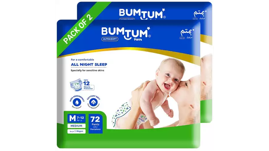 Bumtum Baby Diaper Medium (72pcs, Pack of 2)