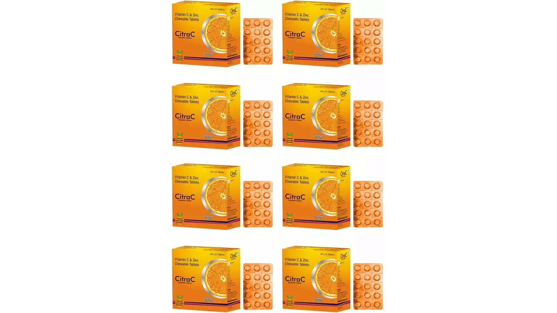 Citrac Super Immunity Booster Vitamin C Orange Flavour Tablet (15tab, Pack of 8)