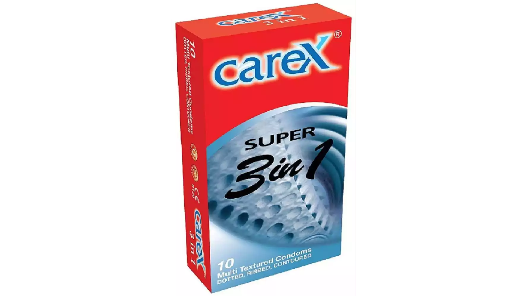Coral Healthcare Carex Super 3 In 1 Multi Textured Condoms Dotted,Ribbed And Contoured (10pcs)