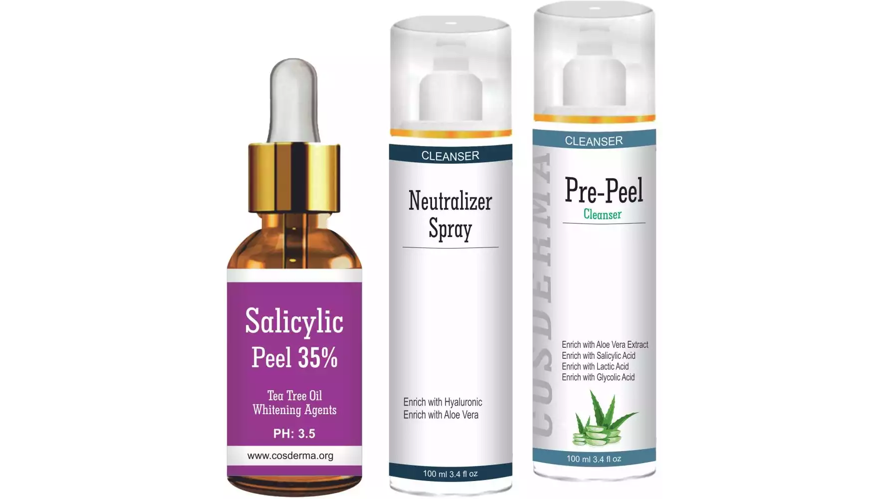 Cosderma Salicylic peel 35%, Neutralizer Spray & Pre Peel Cleanser Combo (1Pack)