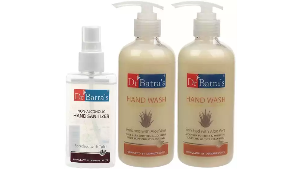 Dr Batras Aloevera Hand Wash & Non Alcoholic Hand Sanitizer Combo (1Pack)