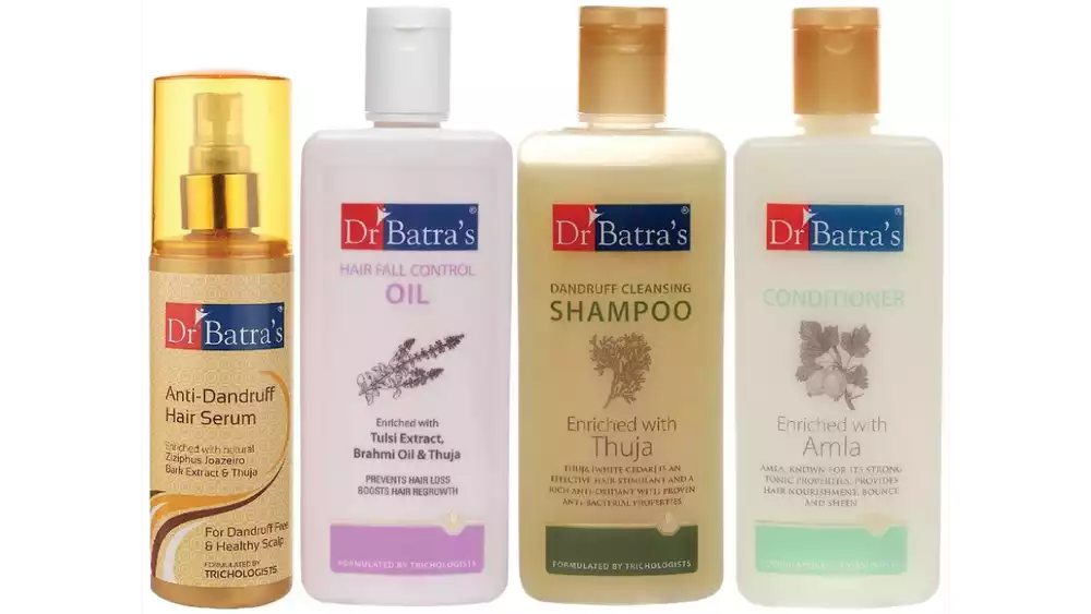 Dr Batras Anti Dandruff Hair Serum, Conditioner, Hair Fall Control Oil & Dandruff Cleansing Shampoo Combo (200ml+200ml+200ml+200ml) (1Pack)