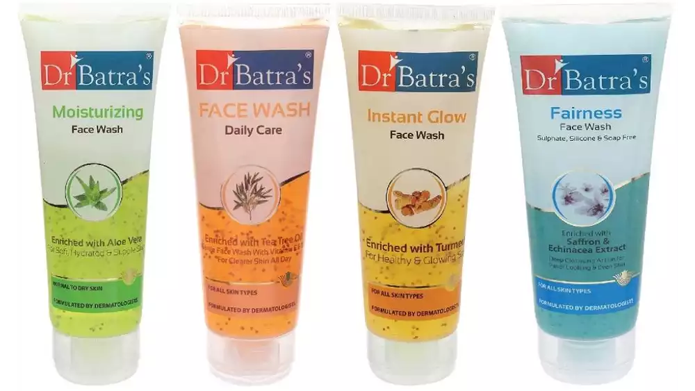Dr Batras Daily Care Face Wash, Moisturizing Face Wash, Instant Glow Face Wash & Fairness Face Wash Combo (100g+100g+100g+100g) (1Pack)