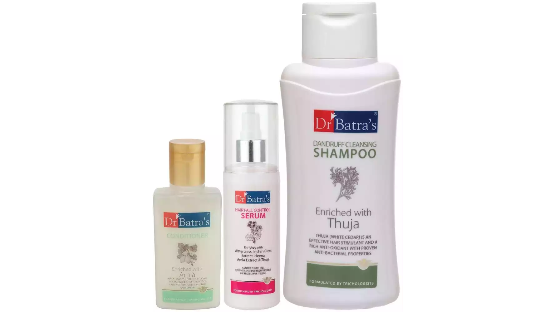 Dr Batras Hair Fall Control Serum, Conditioner And Dandruff Cleansing Shampoo Combo (125ML+100ML+500ML) (1Pack)