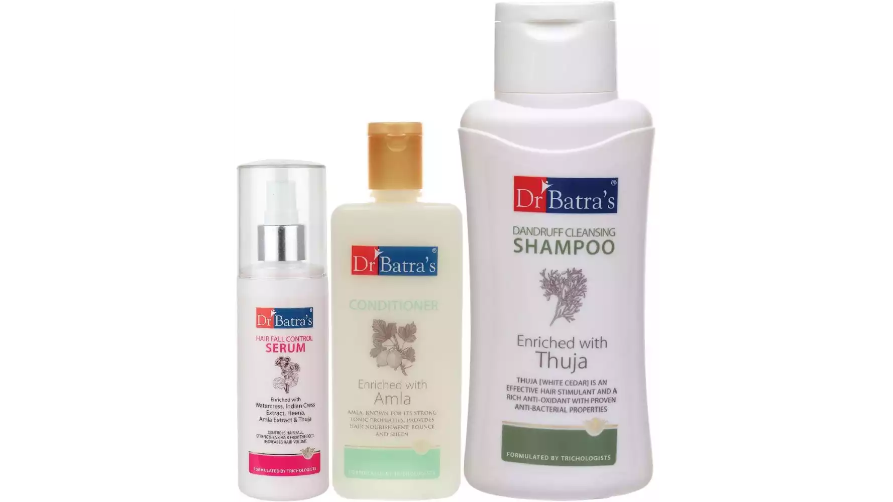 Dr Batras Hair Fall Control Serum, Conditioner And Dandruff Cleansing Shampoo Combo (125ML+200ML+500ML) (1Pack)