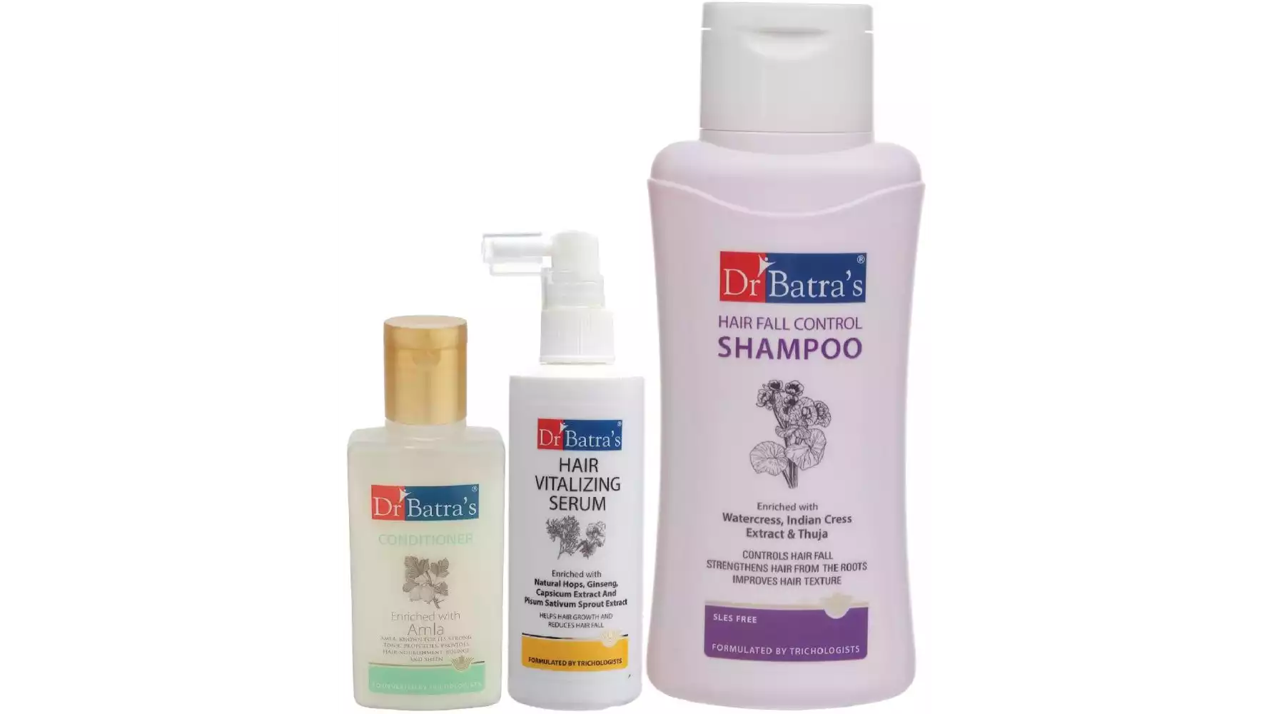 Dr Batras Hair Vitalizing Serum, Conditioner And Hair Fall Control Shampoo Combo (125ML+100ML+500ML) (1Pack)