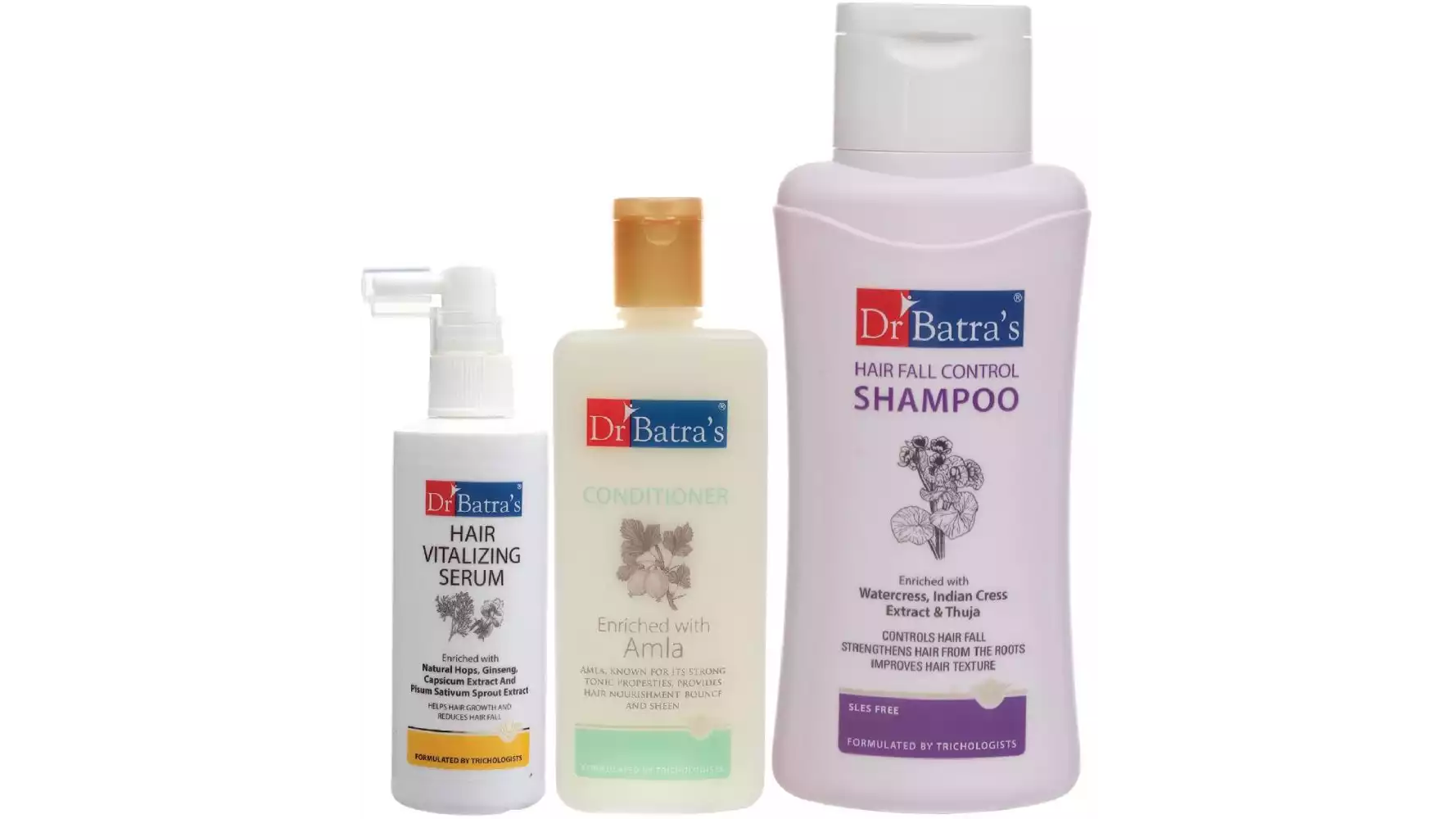 Dr Batras Hair Vitalizing Serum, Conditioner And Hair Fall Control Shampoo Combo (125ML+200ML+500ML) (1Pack)