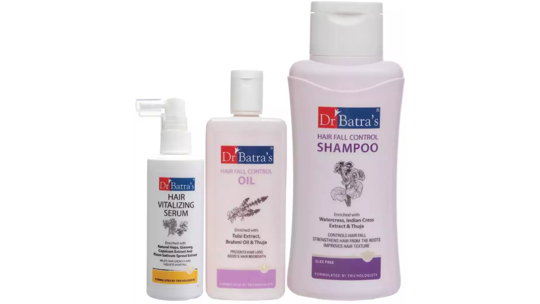 Dr Batras Hair Vitalizing Serum, Hair Fall Control Shampoo And Hair Fall Control Oil Combo (125ML+500ML+200ML) (1Pack)
