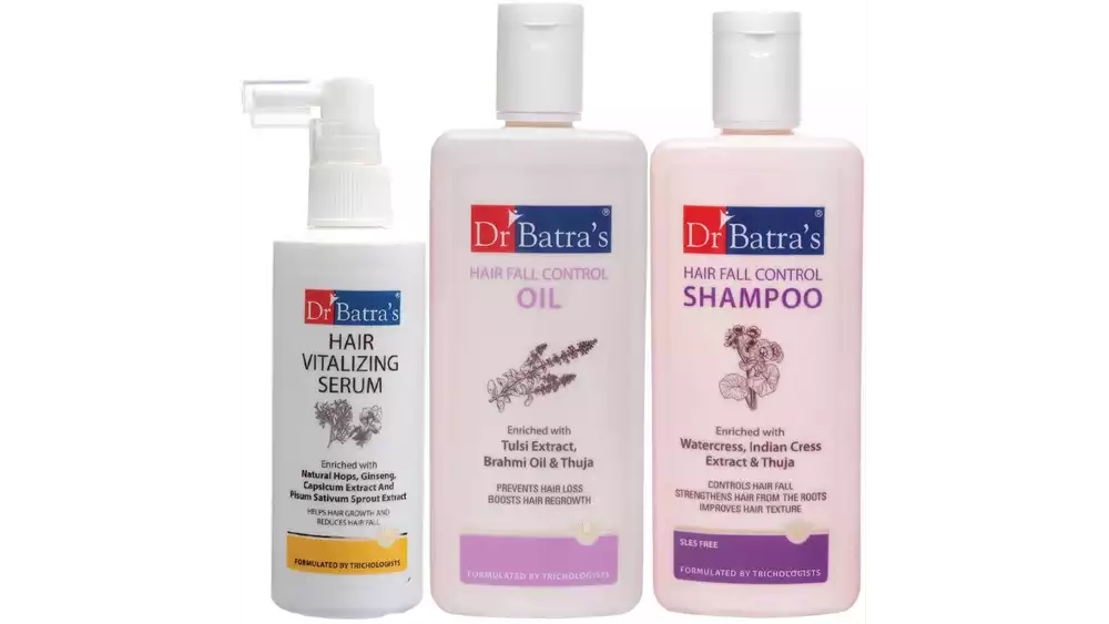 Dr Batras Hair Vitalizing Serum, Hairfall Control Shampoo And Hair Fall Control Oil Combo (125ML+200ML+200ML) (1Pack)