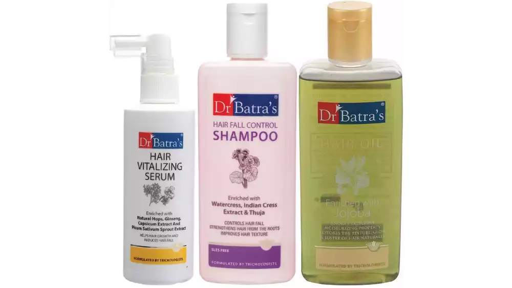 Dr Batras Hair Vitalizing Serum, Hairfall Control Shampoo And Hair Oil Combo (125ML+200ML+200ML) (1Pack)