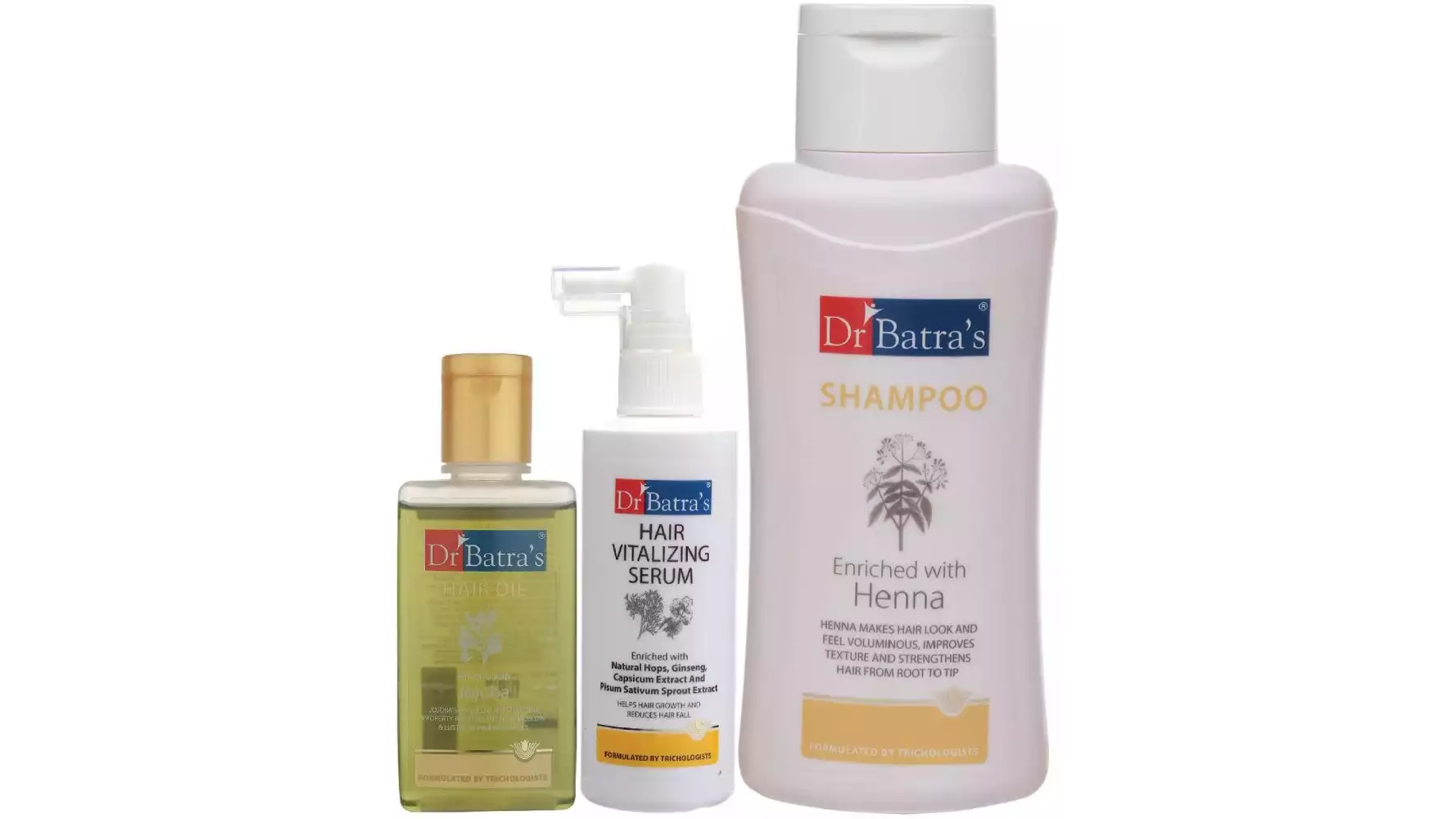 Dr Batras Hair Vitalizing Serum, Normal Shampoo And Hair Oil Combo (125ML+500ML+100ML) (1Pack)