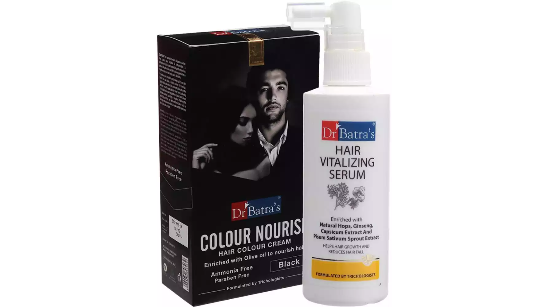 Dr Batras Hair Vitalizing Serum & Nourish Hair Colour Cream Black Combo (1Pack)