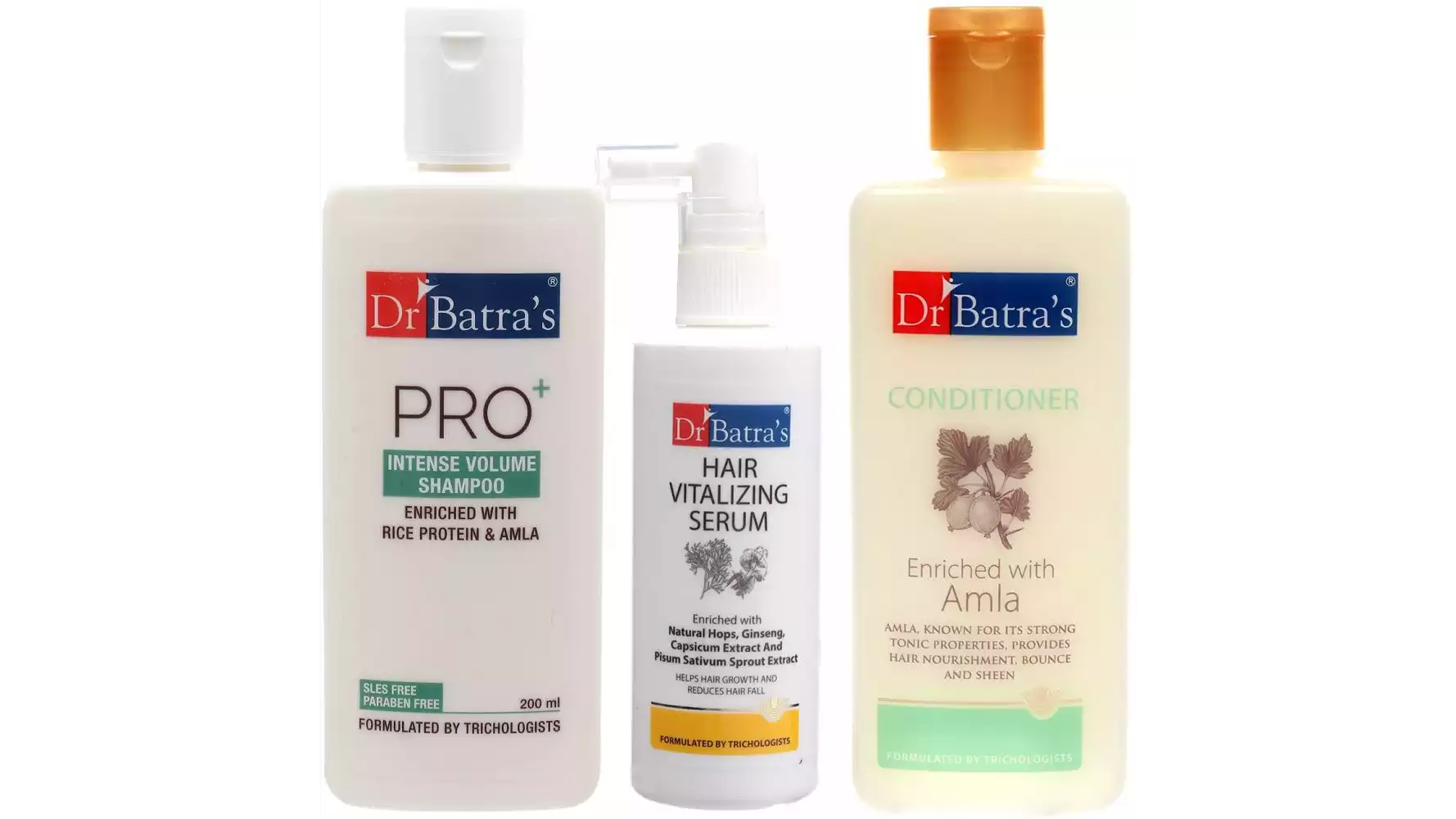 Dr Batras Pro Plus Intense Volume Shampoo, Conditioner & Hair Vitalizing Serum Combo (1Pack)