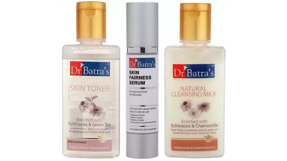Dr Batras Skin Toner, Natural Cleansing Milk & Skin Fairness Serum Combo (1Pack)