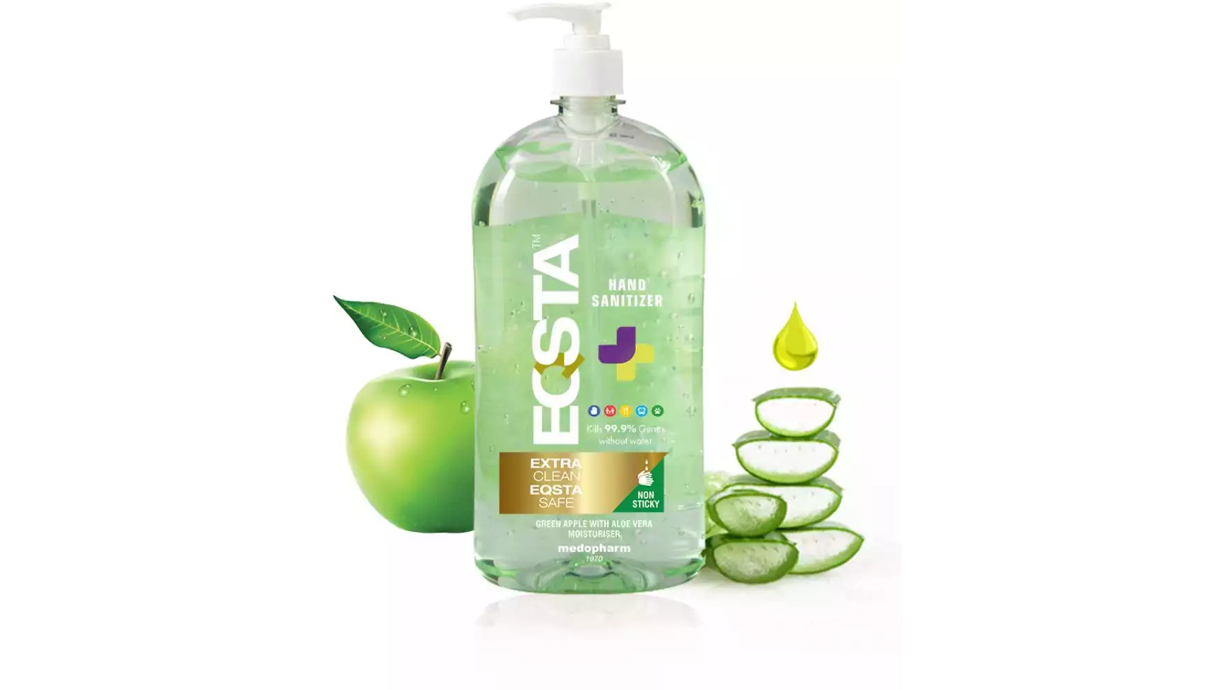 Eqsta Hand Sanitizer-Green Apple with Aleovera Moisturiser (500ml)