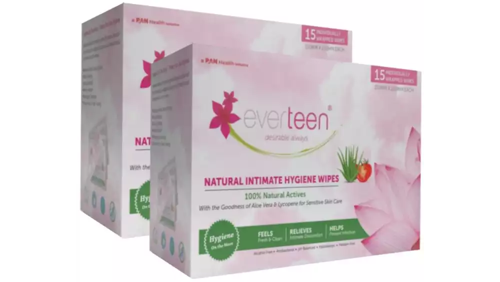 Everteen Natural Intimate Hygiene Wipes (15 Wrapped Sheets) (2Pack)