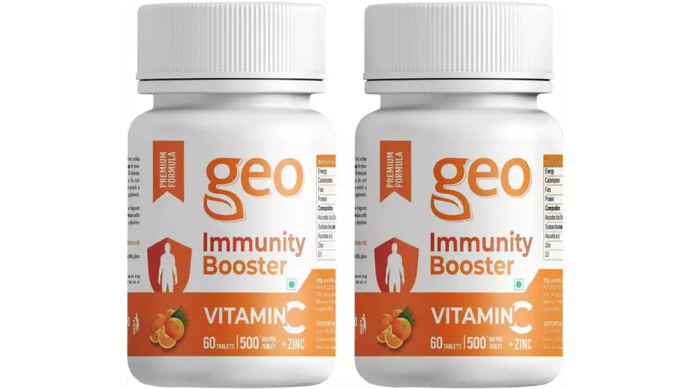Geo Vitamin C + Zinc Immunity Booster 500mg Tablets (60tab, Pack of 2)
