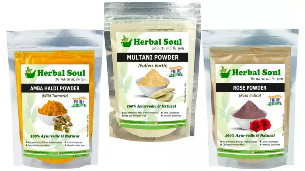 Herbal Soul Amba Haldi, Multani Mitti & Rose Petal Powder Combo (1Pack)