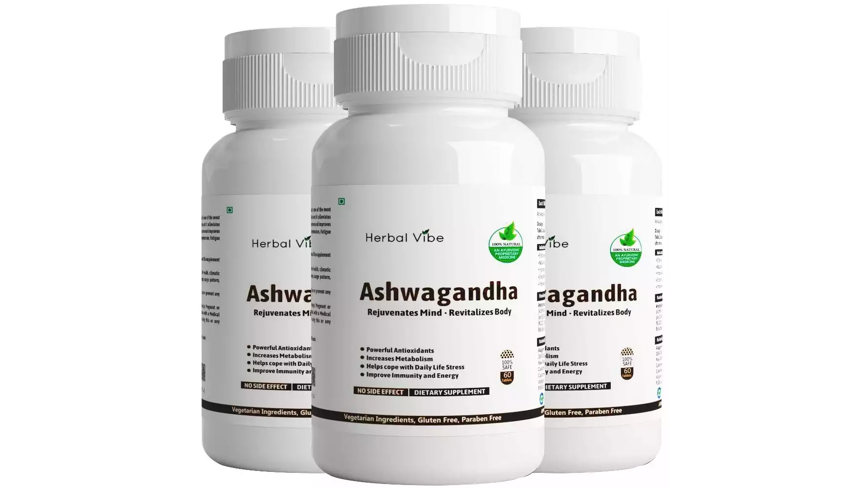 Herbal Vibe Ashwagandha Capsules For Immunity And Stamina (60caps, Pack of 3)