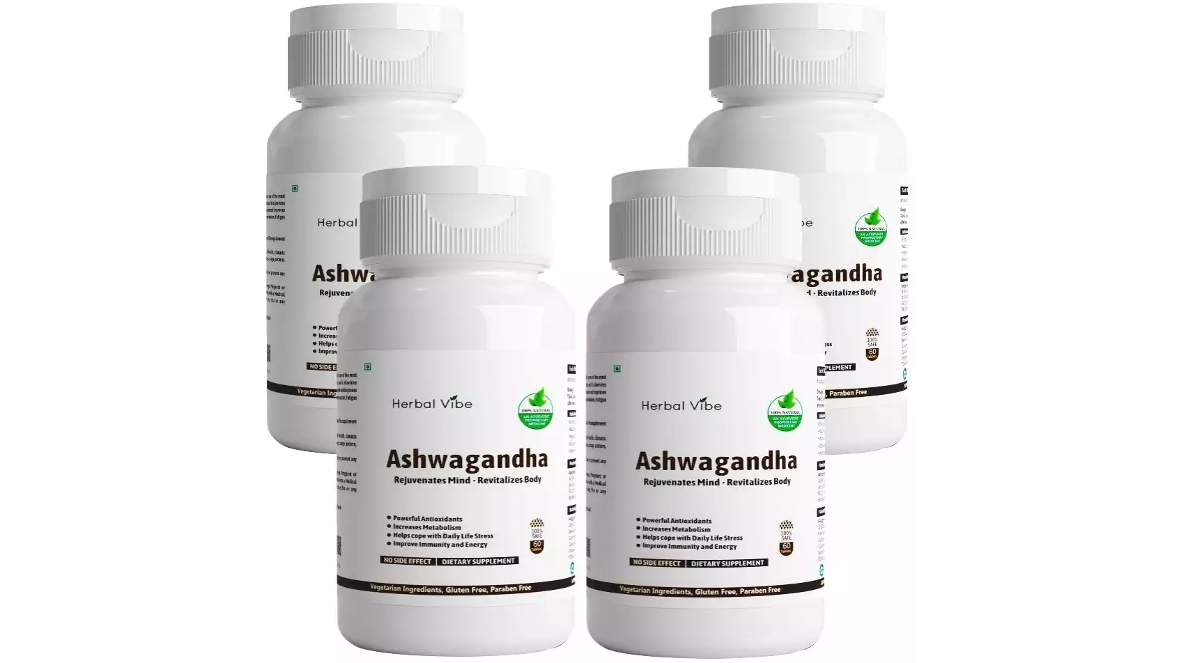 Herbal Vibe Ashwagandha Capsules For Immunity And Stamina (60caps, Pack of 4)