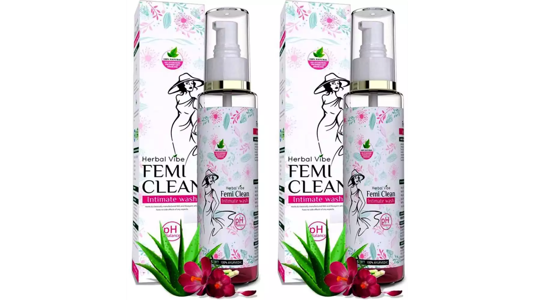 Herbal Vibe Intimate Wash Women Hygiene Wash Femi Clean (100ml, Pack of 2)