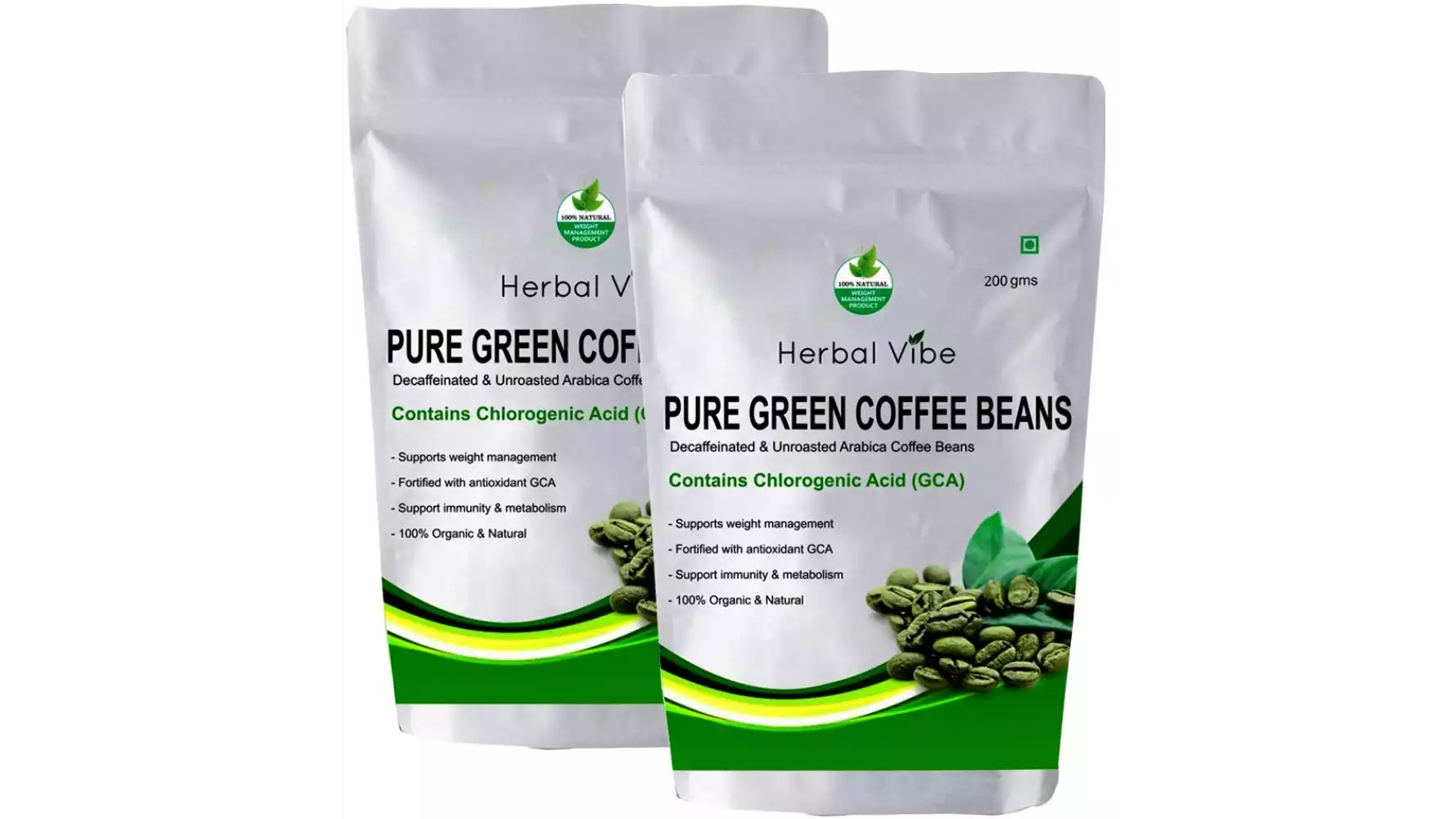 Herbal Vibe Pure Green Coffee Beans (200g, Pack of 2)